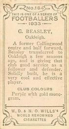 1933 Wills's Victorian Footballers (Small) #184 George Beasley Back